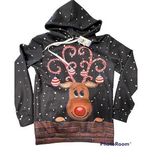 COCOPA‎ Unisex Christmas Hoodie Printed Kangroo Pocket Pullover Size XL